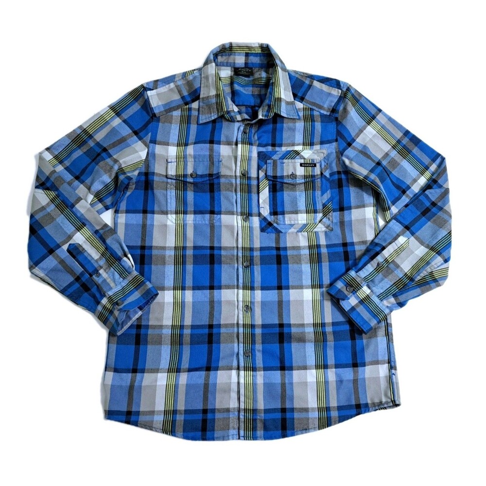 Oakley Men's Small Flannel Shirt Thermogauge Blue Yellow White Check Plaid